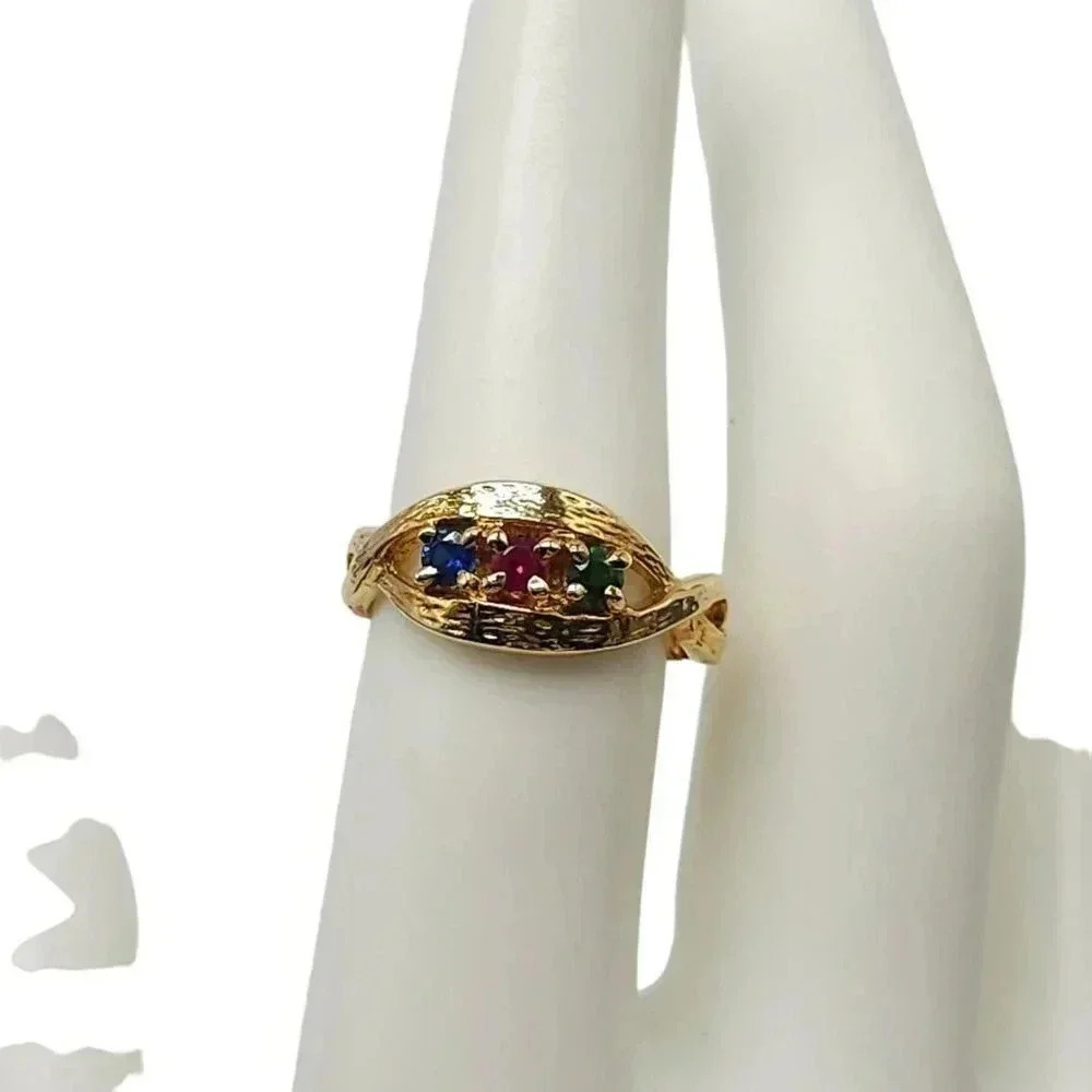 Textured Multicolor Gemstone Mother's Ring Size 6.75 Alloy Gold Plated Topaz
